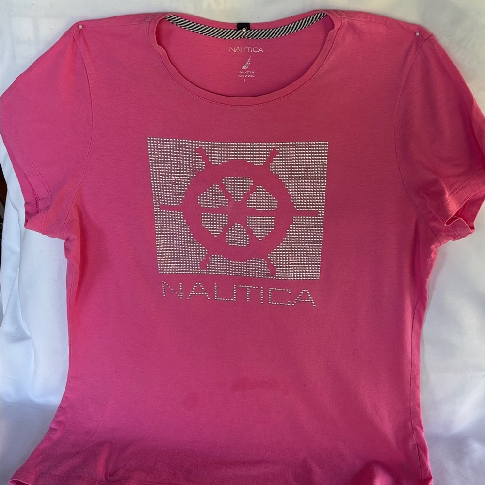 PRE-LOVED NAUTICA WOMEN’s PINK SHORT SLEEVE TEE- SIZE LARGE - Picture 3 of 12